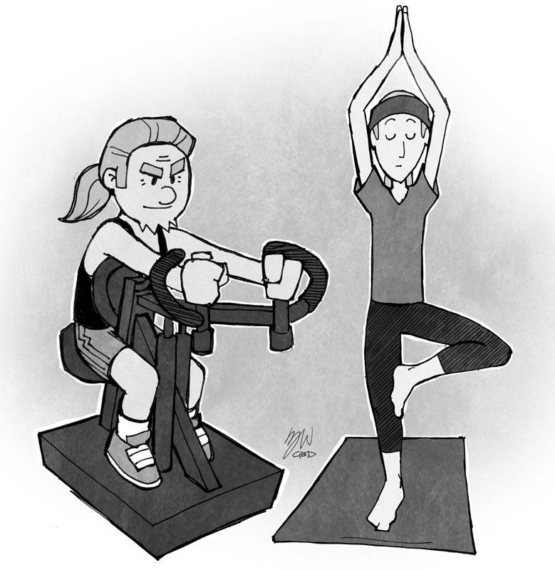 treadmill and yoga illustration